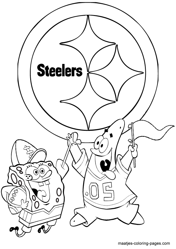 Pittsburgh Steelers Spongebob playing football free printable coloring page