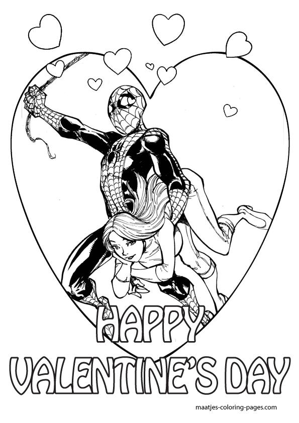 Spiderman and Mary Jane Valentines Day Coloring Pages