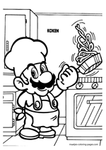 Super Mario cooking in the kitchen